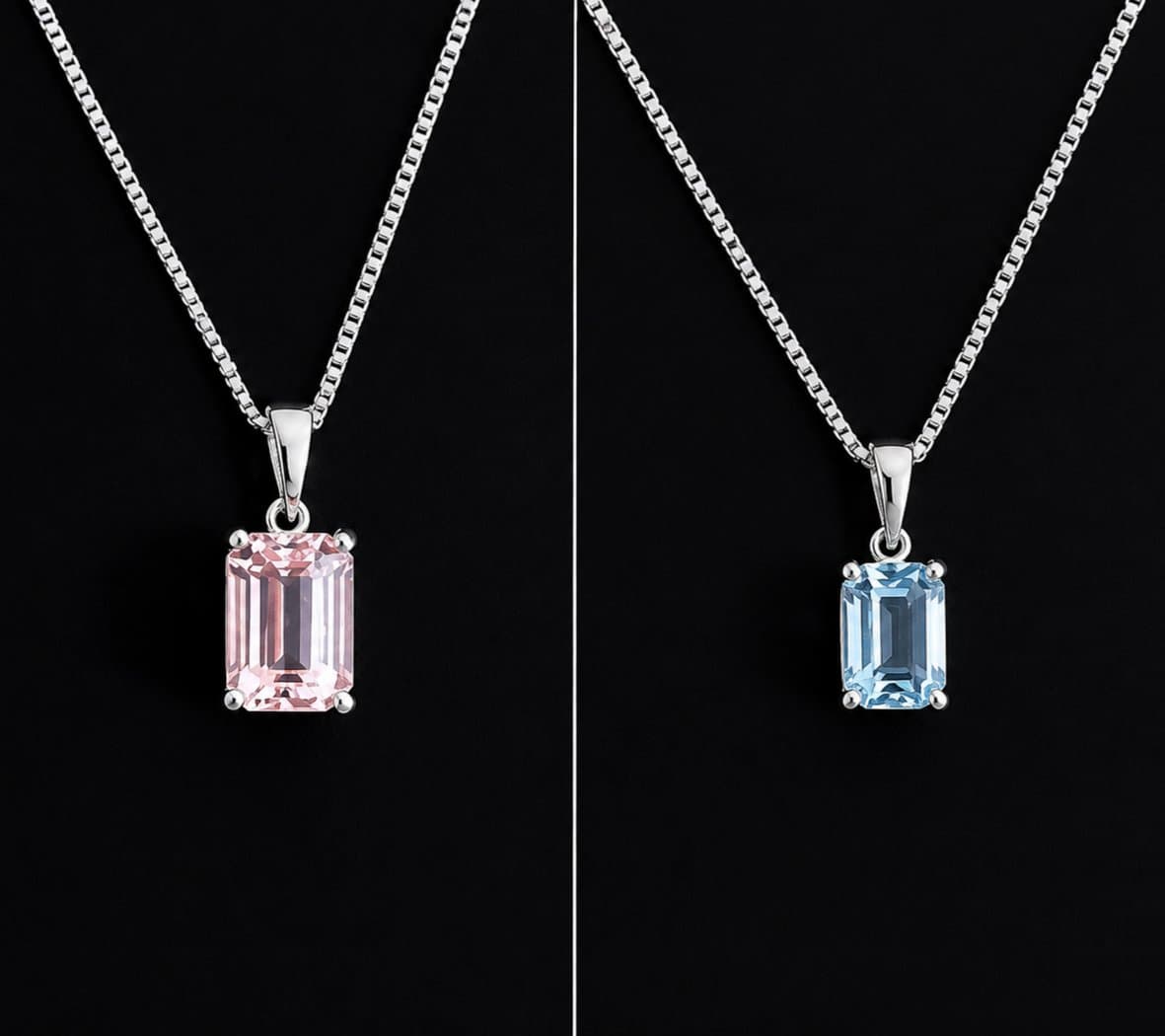 Rose Tourmaline & Blue Topaz Silver Pendants