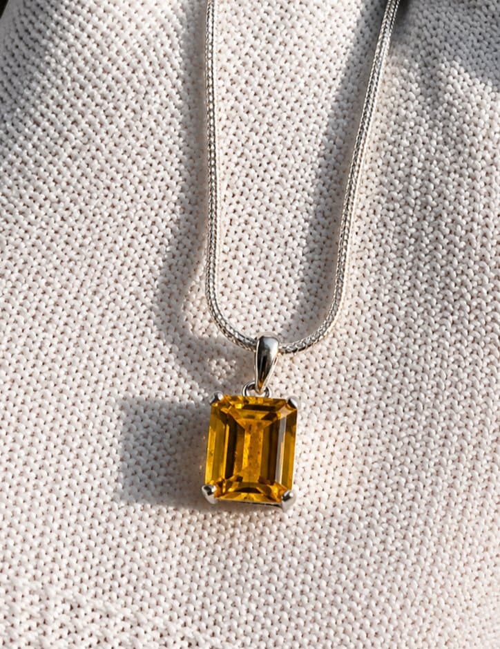 Citrine Silver Pendant with Chain