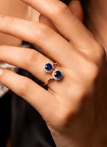 14K Gold Blue Sapphire Halo Ring